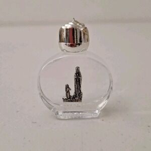 Lourdes French Catholic bottle Of Holy Water Mother Mary in Silver plated